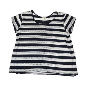 Converse One Star Womens Large Navy Blue White Striped Mesh Short Sleeve Top